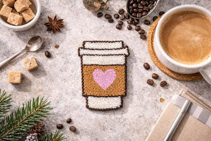 coffee heart punch needle coaster handmade in cotton yarn