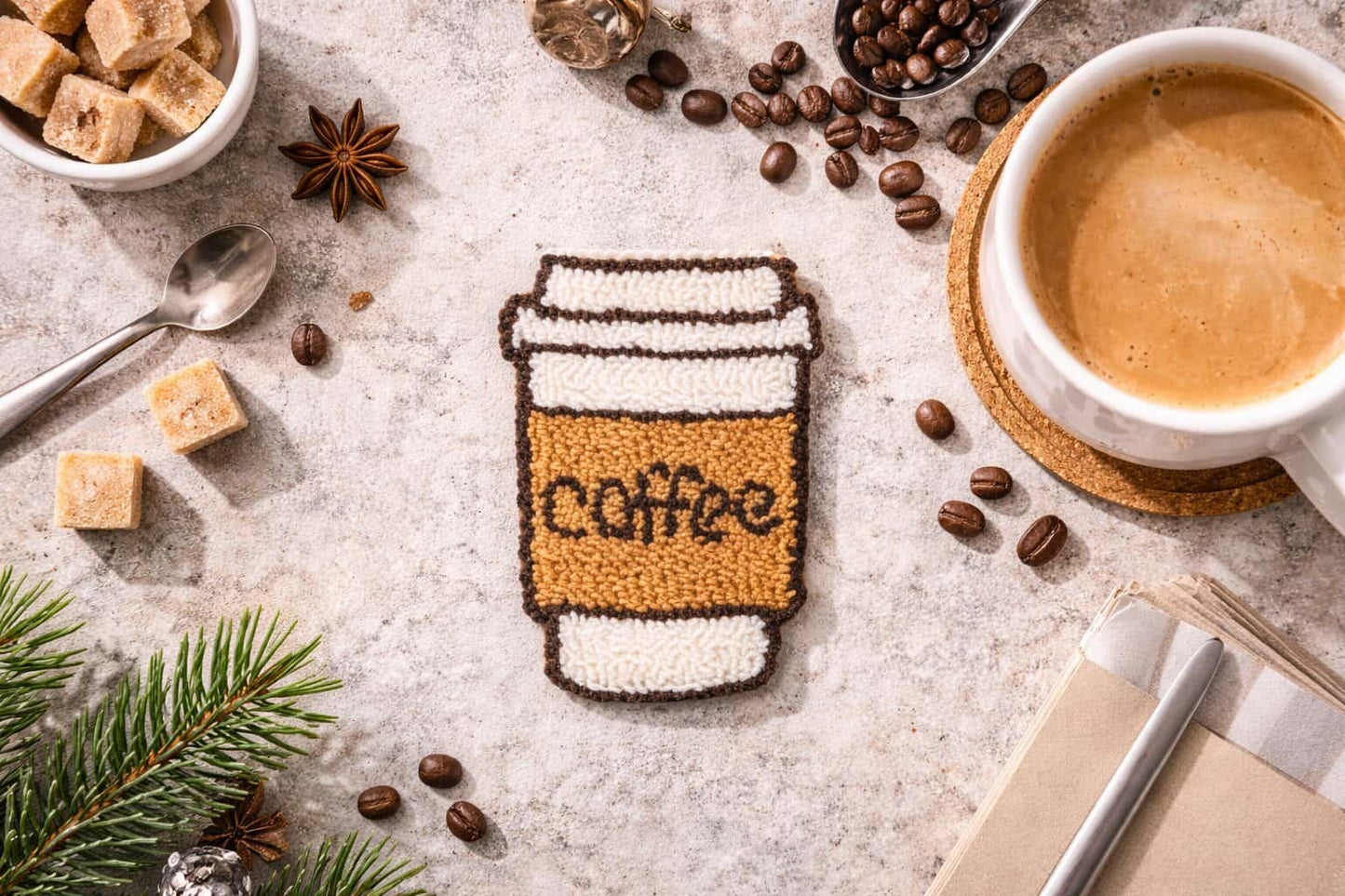 Coffee punch needle coaster handmade in cotton yarn