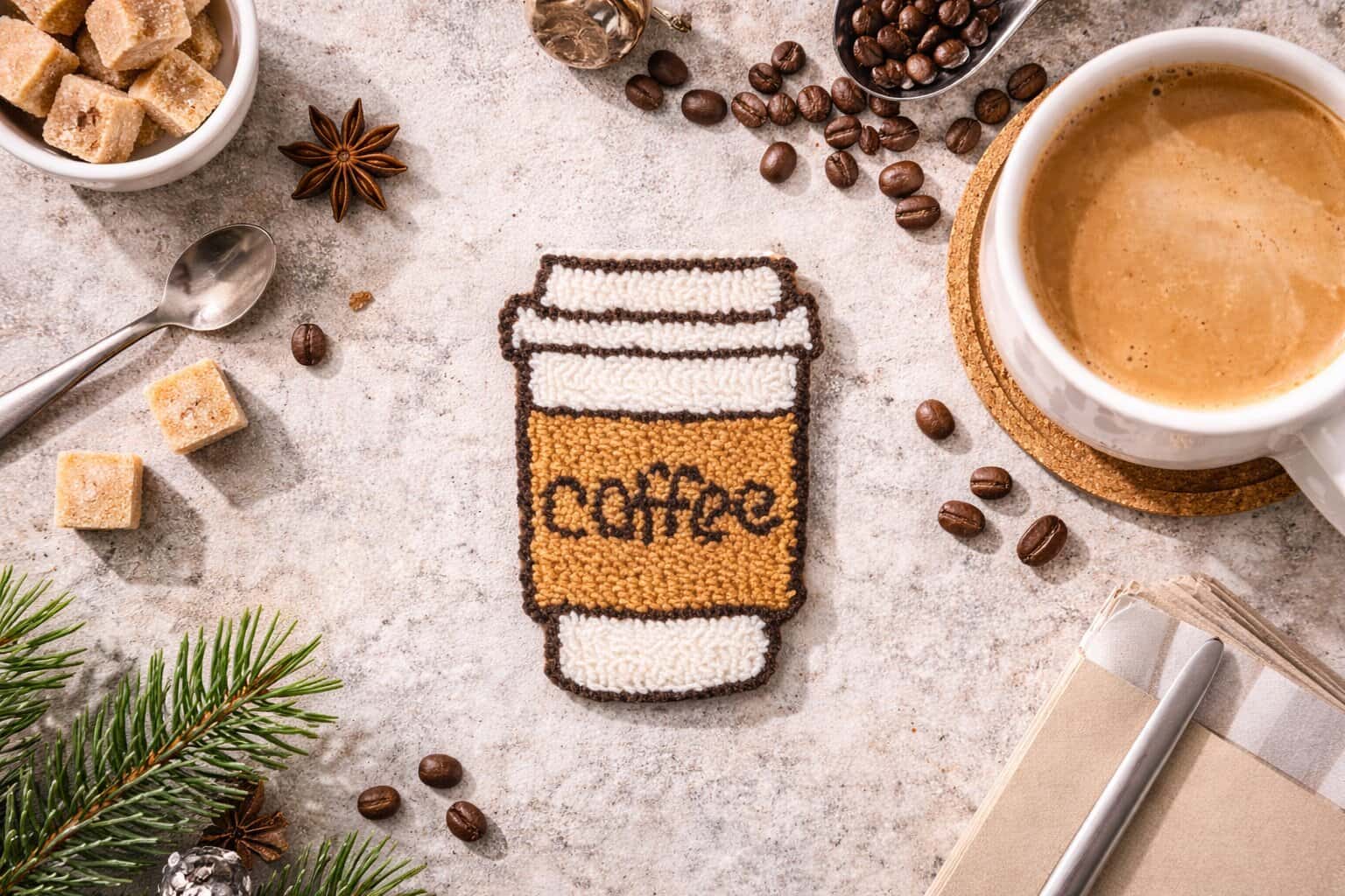 Coffee punch needle coaster handmade in cotton yarn