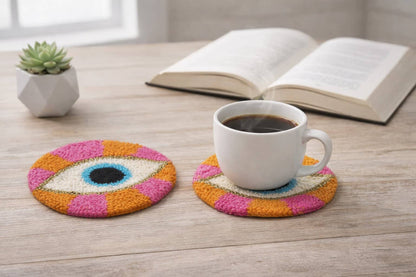 Punch Needle Evil Eye or Sea Shell Coaster