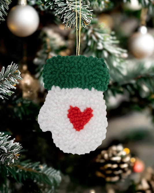 Punch Needle Red Heart Mitten & Stocking Ornament