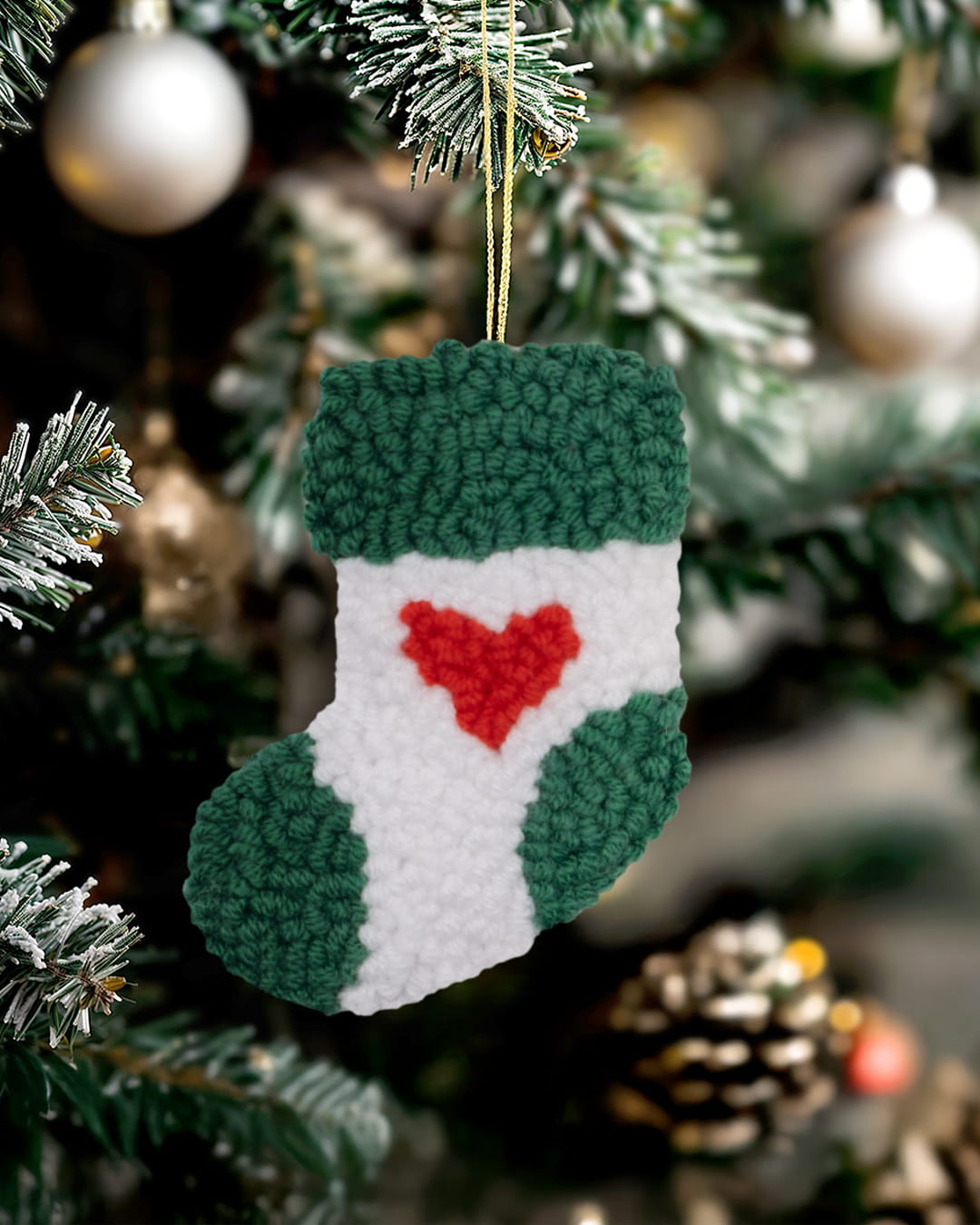 Punch Needle Red Heart Mitten & Stocking Ornament