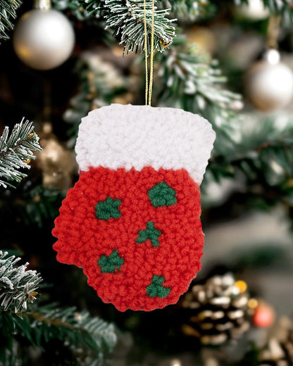 Punch Needle Green Dot Mitten & Stocking Ornament