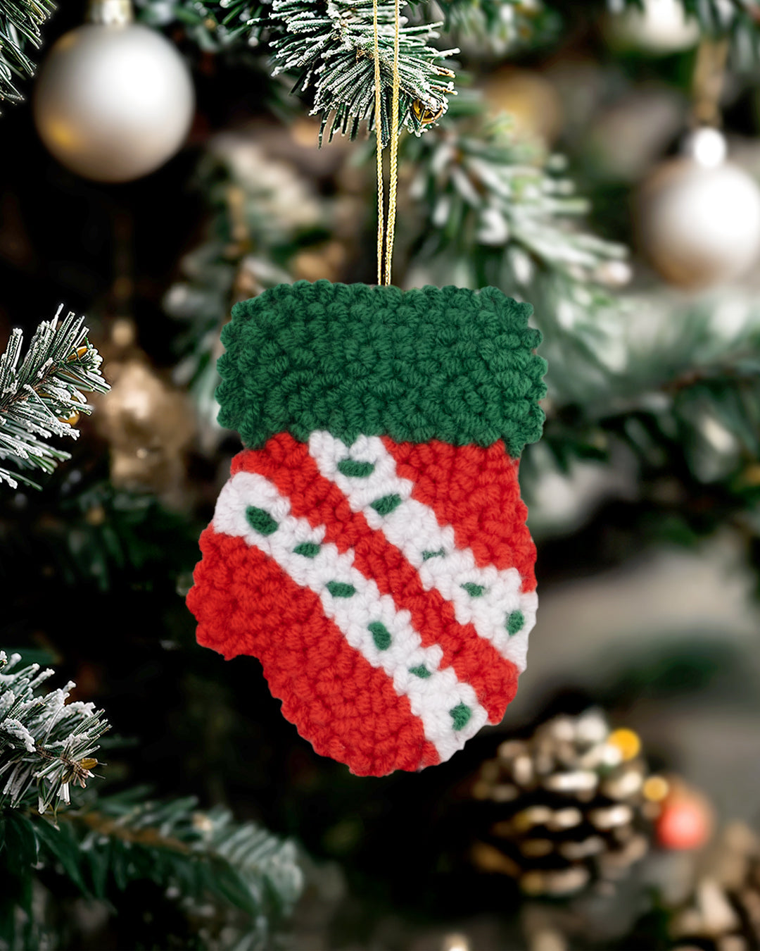 Punch Needle Christmas Stocking & Mitten Ornament